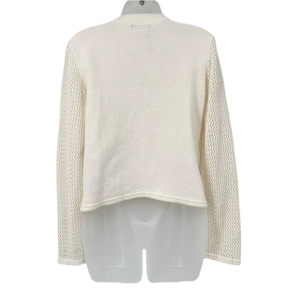 ZARA Cream Open Knit Sweater Large NWT Crochet Mesh Long Sleeve Pullover Top - Picture 4 of 9